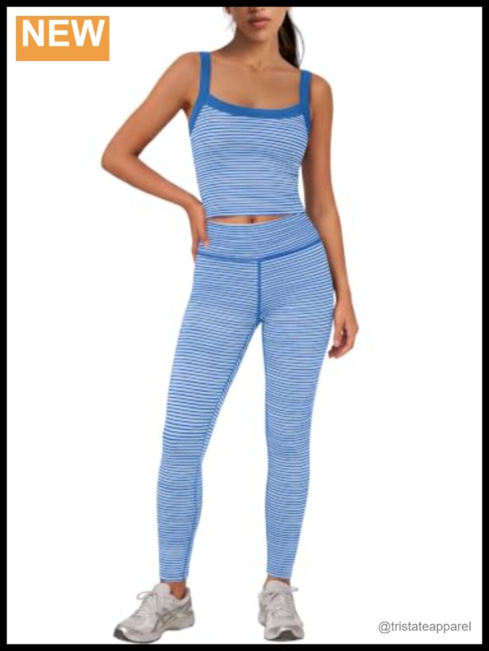 Striped Tank and Leggings Workout Set with Pockets Built-in Bra